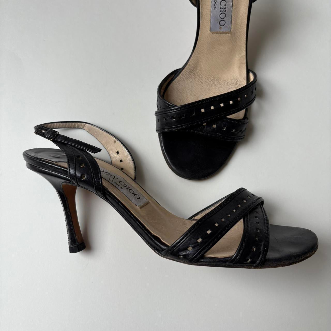 Jimmy Choo Black Leather Kitten Heels